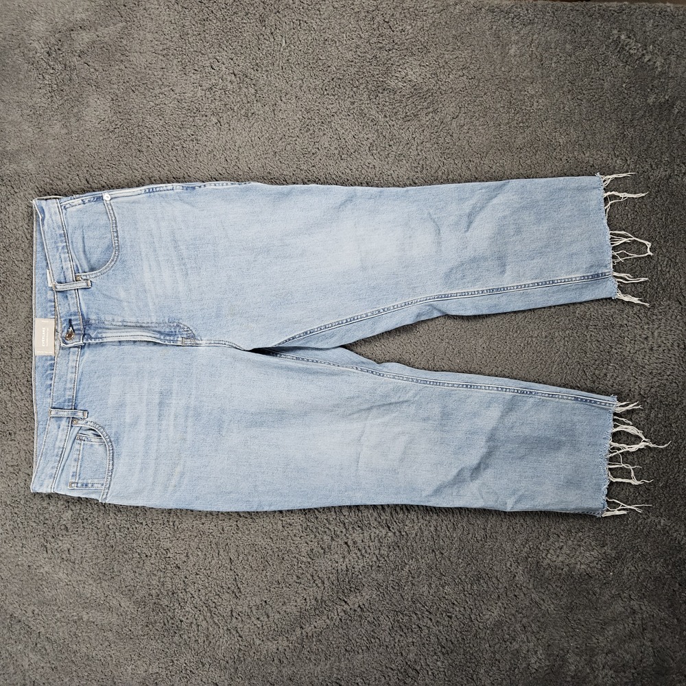 Everlane Jeans Womens 33 Crop Blue The Cheeky Bootcut Light Wash Frayed Hem